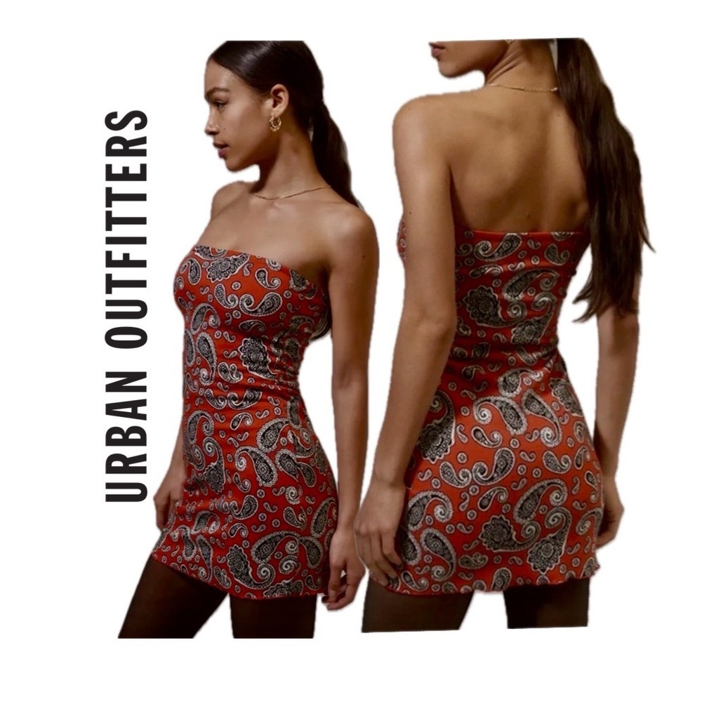 Urban Outfitters Red Paisley Bandana Tube Dress Strapless Bodycon Mini XS